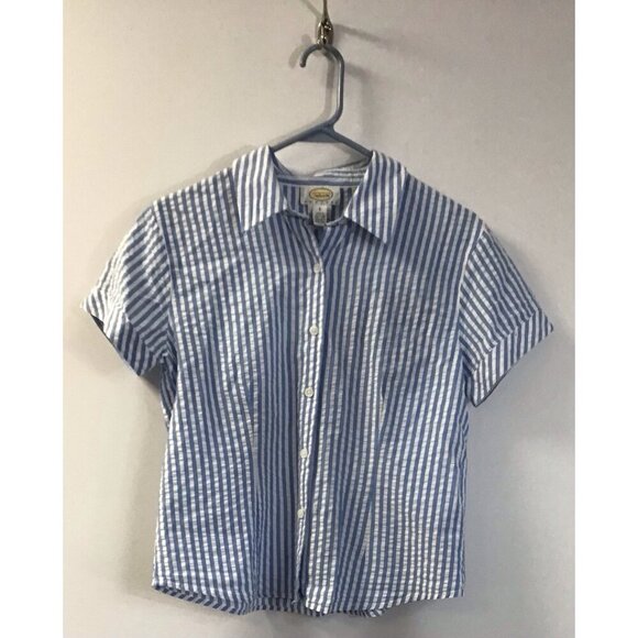 Vintage Talbots Petites PS Button Down Striped Crop Top Shirt 🩵 - Picture 2 of 4